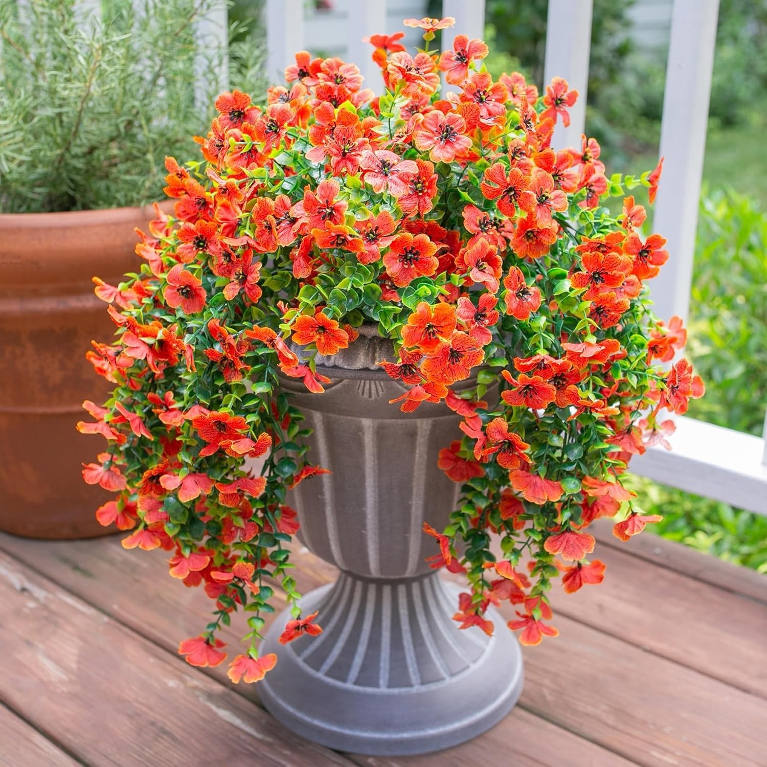 Fall Fake Mums Artificial Flowers Hanging Decoration for Outdoors, 2Pcs Orang…