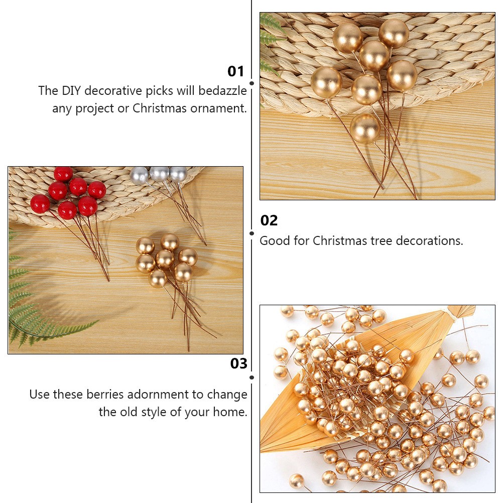 200 Pcs Foam Golden Berry Stems for Christmas Wreath and Floral Crafts