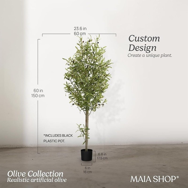 Artificial Tree Faux Plant Indoor Home Decor 60in Easy Setup Black Pot Included
