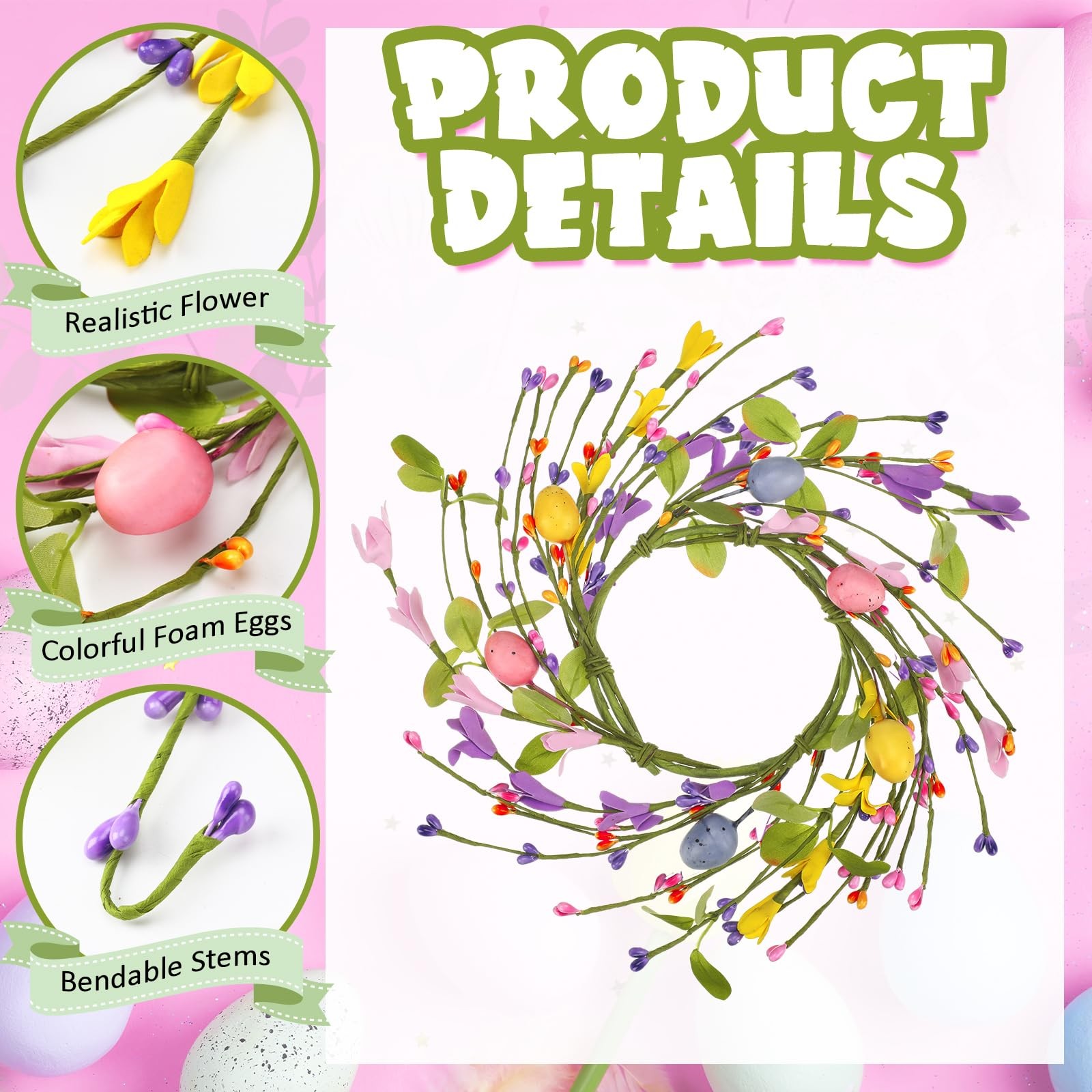 4 PCS Easter Egg Candle Rings Table Centerpiece Spring Wreath Artificial