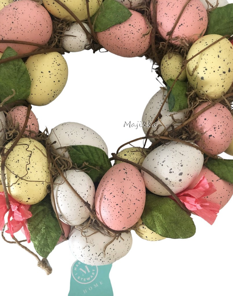 Martha Stewart Spring Easter Egg Wreath Speckled Pastel Pink White Yellow 12.5″
