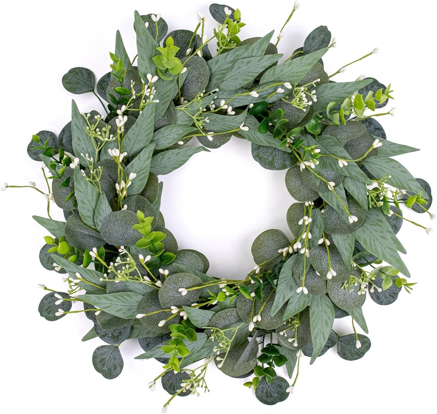 20 Inch Rustic Eucalyptus Wreath with Berries for Front Door or Wall Display