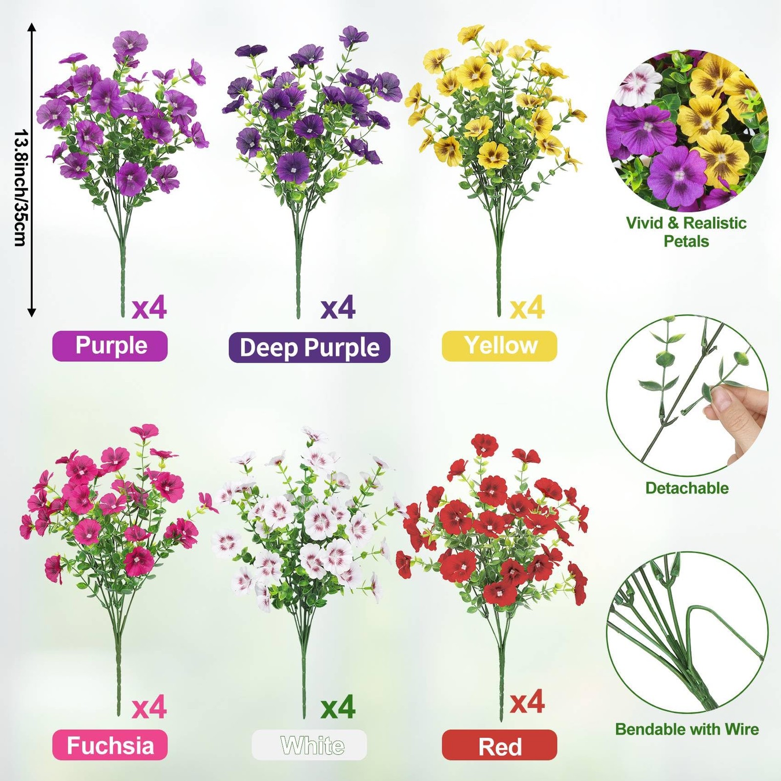 24 Bundles Artificial Flowers for Outdoors Fake Silk Flowers UV Resistant Fau…