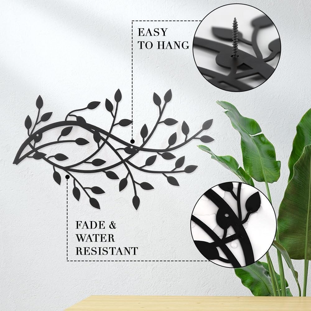 etal Tree Leaf Wall Decor, Vine Olive Leaf Wall Art,Black Wrought Iron