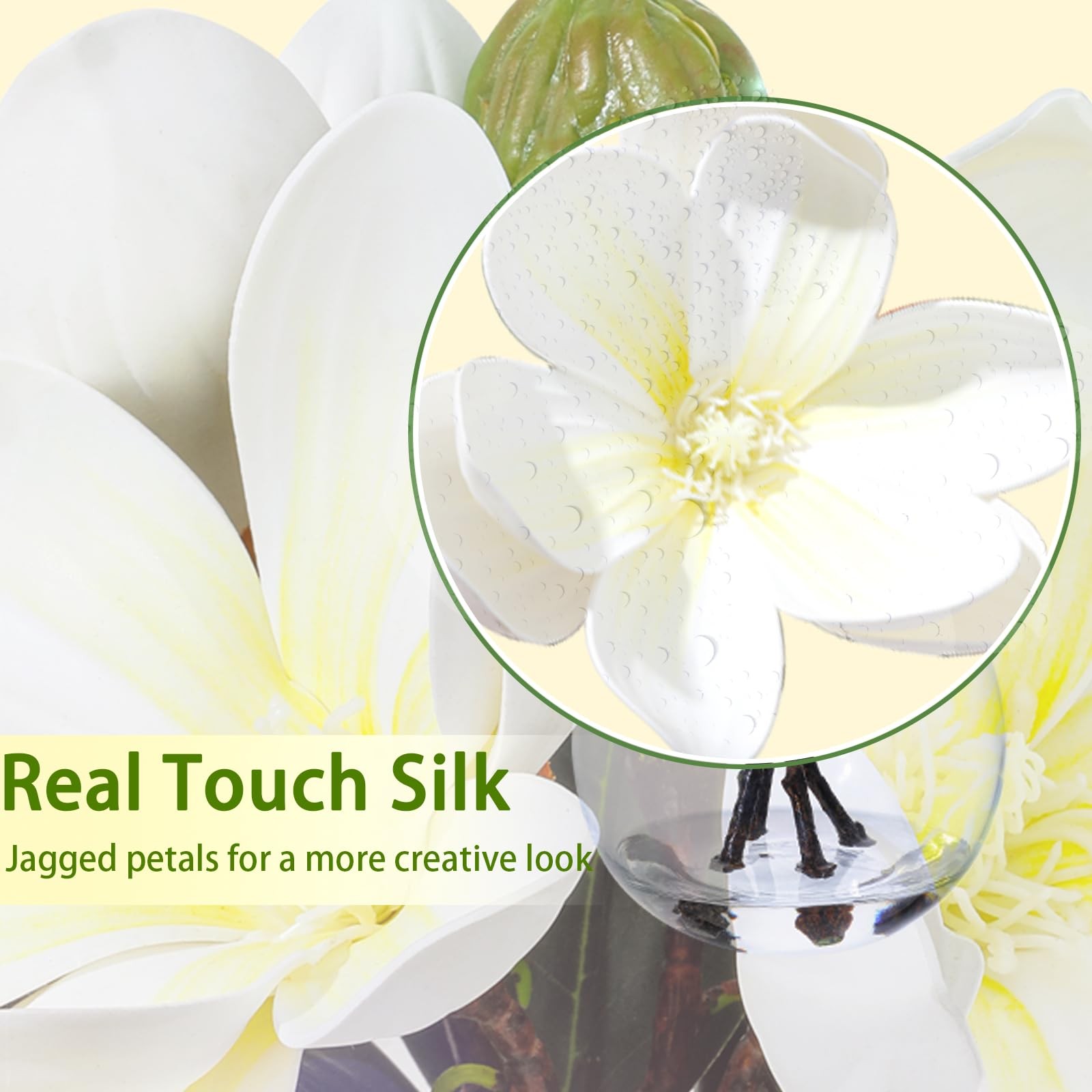 White Magnolia Artificial Flowers with Vase Fake Magnolia Flowers Indoor Real…