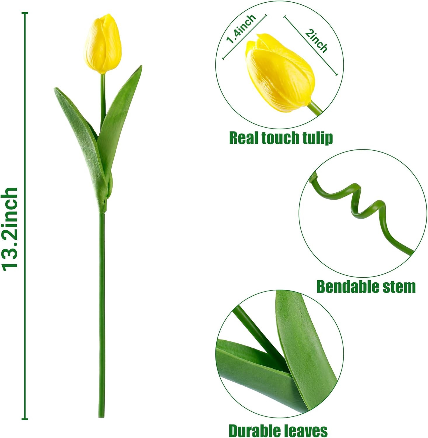 15 Pcs Fake Tulips Artificial Flowers Real Touch PU Faux Flowers Tulip Stems for