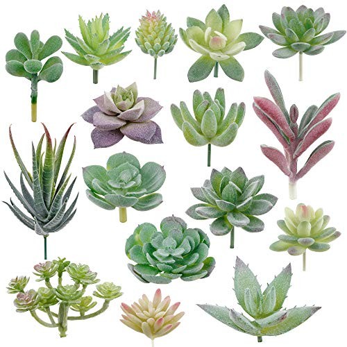 16 Pack Artificial Succulent Flocking Plants Unpotted Mini Fake Succulents