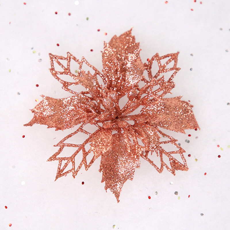 10/5pcs Glitter Christmas Poinsettia Hanging Flowers Xmas Party Tree Decorations