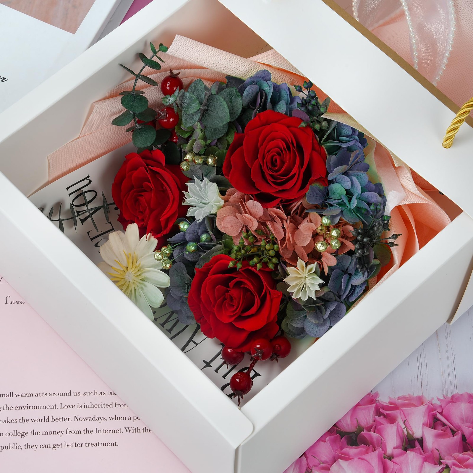 Preserved Rose Bouquet Gifts for Mothers Day Beautiful Ceramic Vase Included