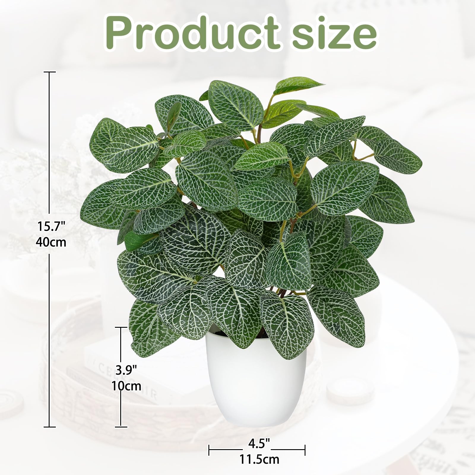 Artificial Fittonia Plants in White Pot – 15.7″ Fake Nerve Plant Indoor Silk …