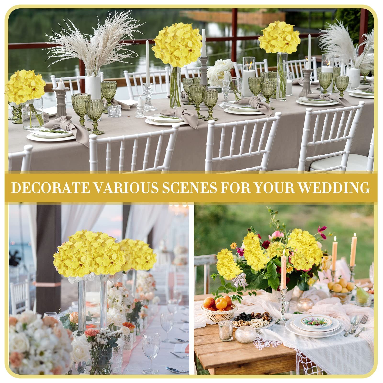 60 Pcs Silk Hydrangea Artificial Flowers Heads with 100 Pcs Stems Faux Flower…