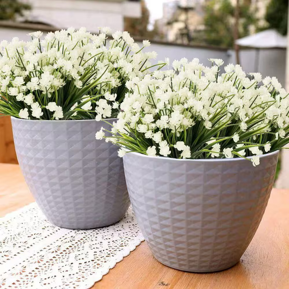 12.6 In. White 8 Bundles Plastic Flowers Outdoor Artificial Fake Flowers, Outdoo