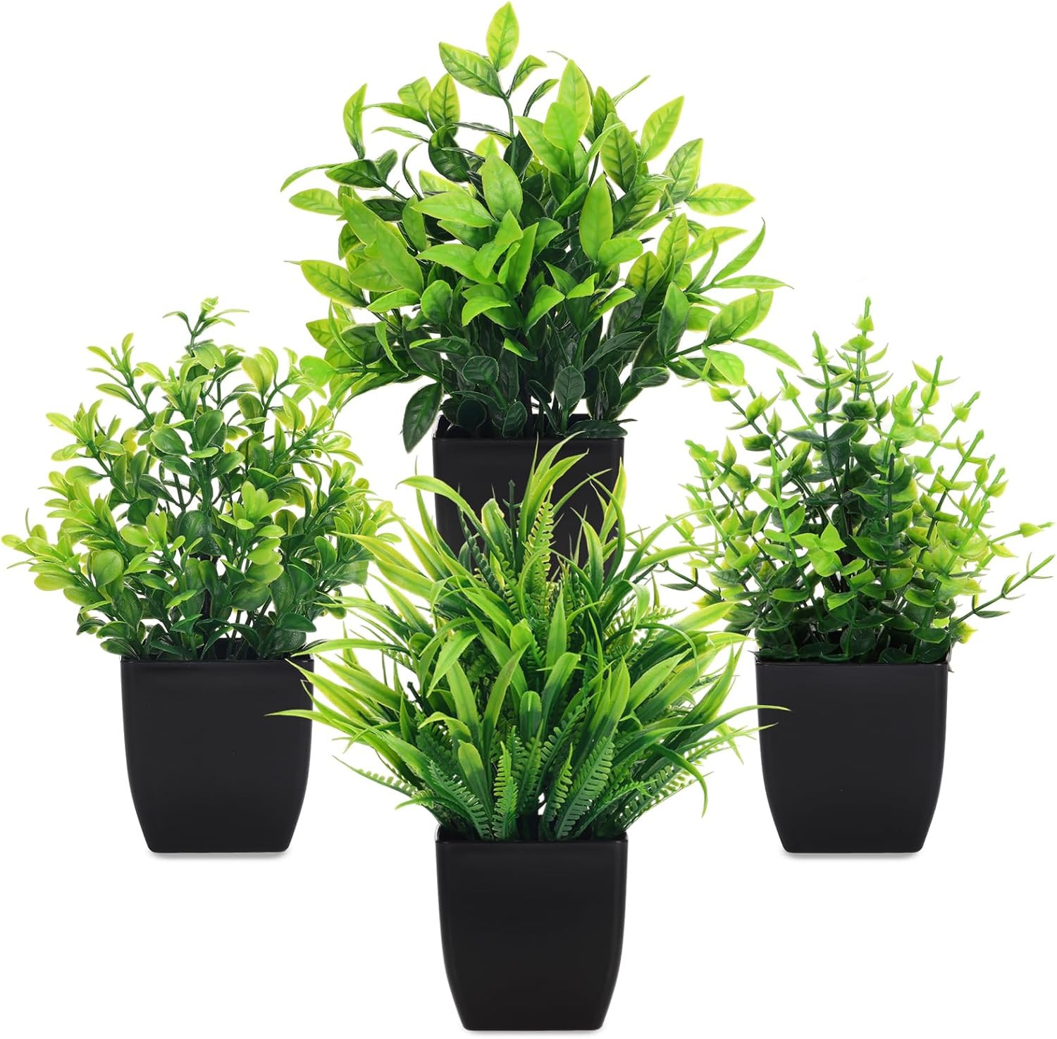 Fake Plants 4 Packs Small Artificial Greenery Plants Mini Black Bathroom Accesso