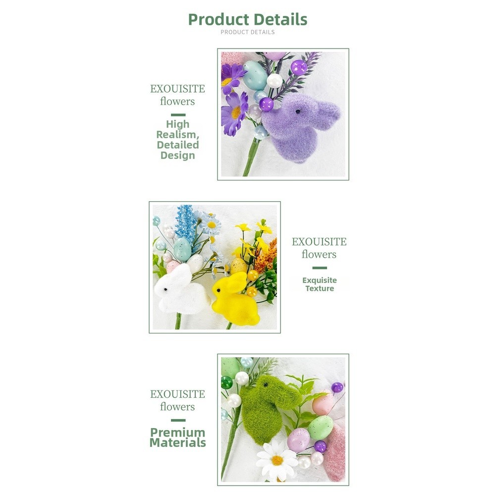Easter Spring for Decor with Bunny Motif Fabric Flowers for Table Centerpiece