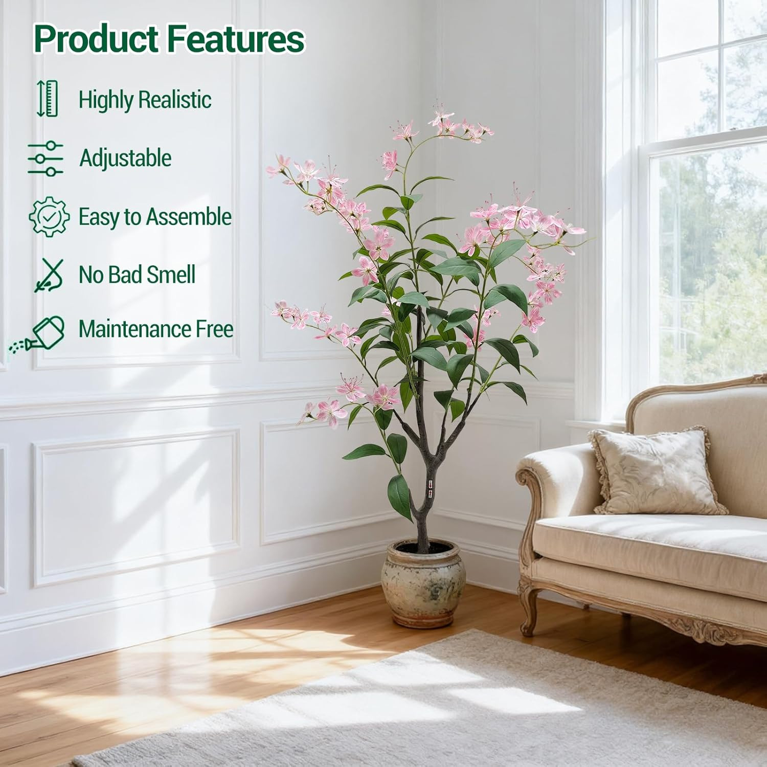4FT Artificial Jasmine Tree with Pot – Realistic Faux Plant for Home Decor