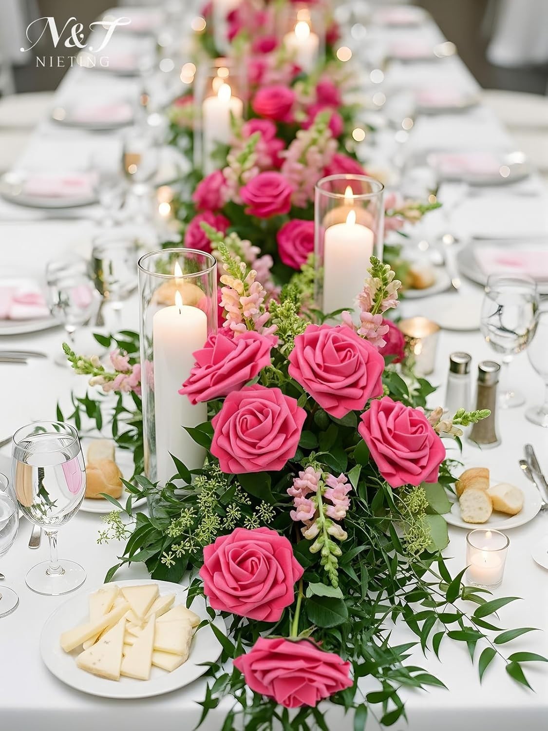 25 Pcs Hot Pink Foam Roses – Elegant Artificial Flowers for Weddings and Decor