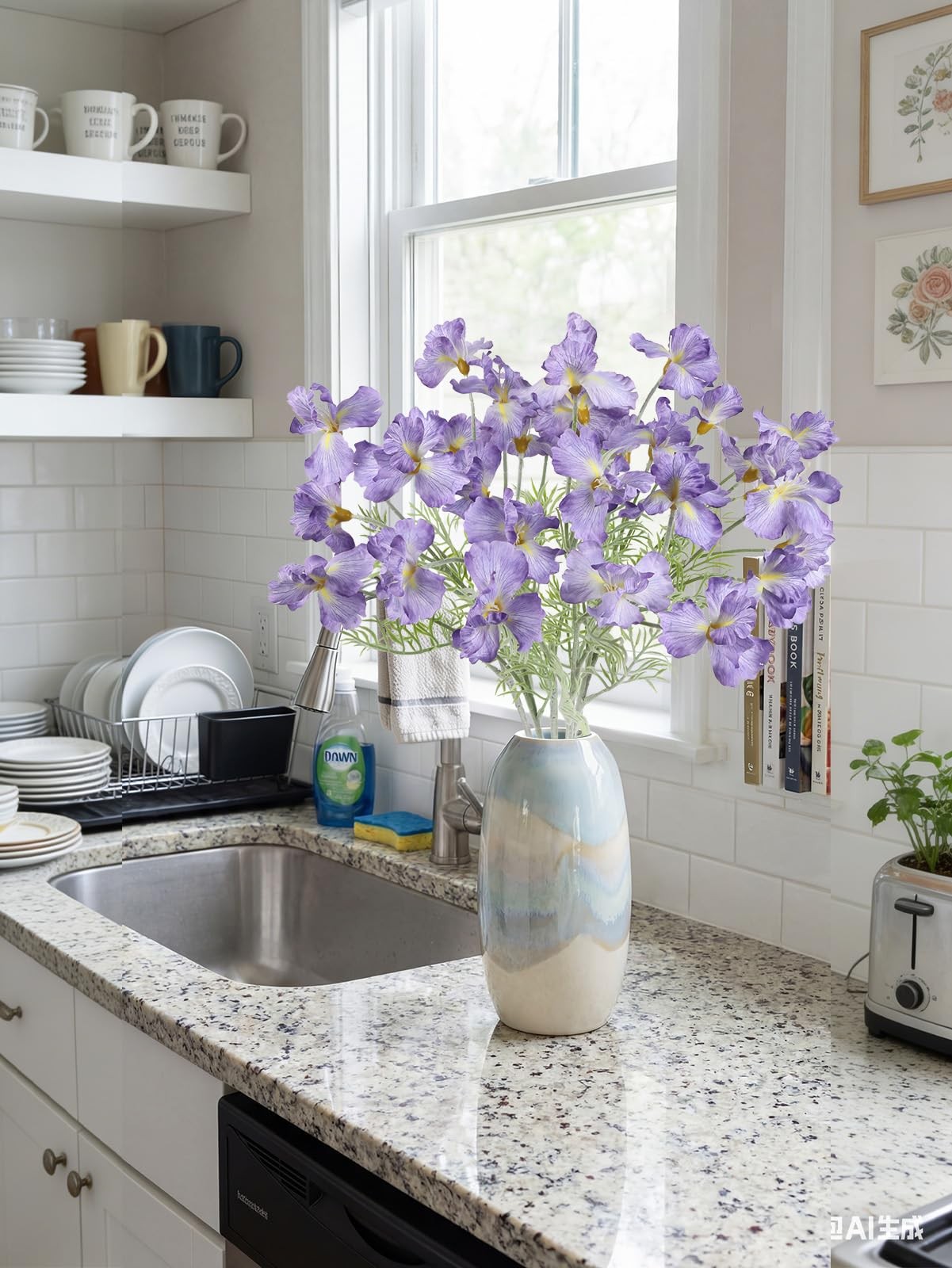Purple Iris Flowers Artificial 5Pcs 24.8inch Faux Iris Flowers Silk Flower wi…