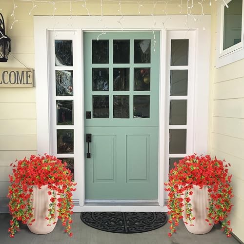 Fake Artificial Hanging Flowers for Outdoors Decoration, 2 PCS Faux UV Red