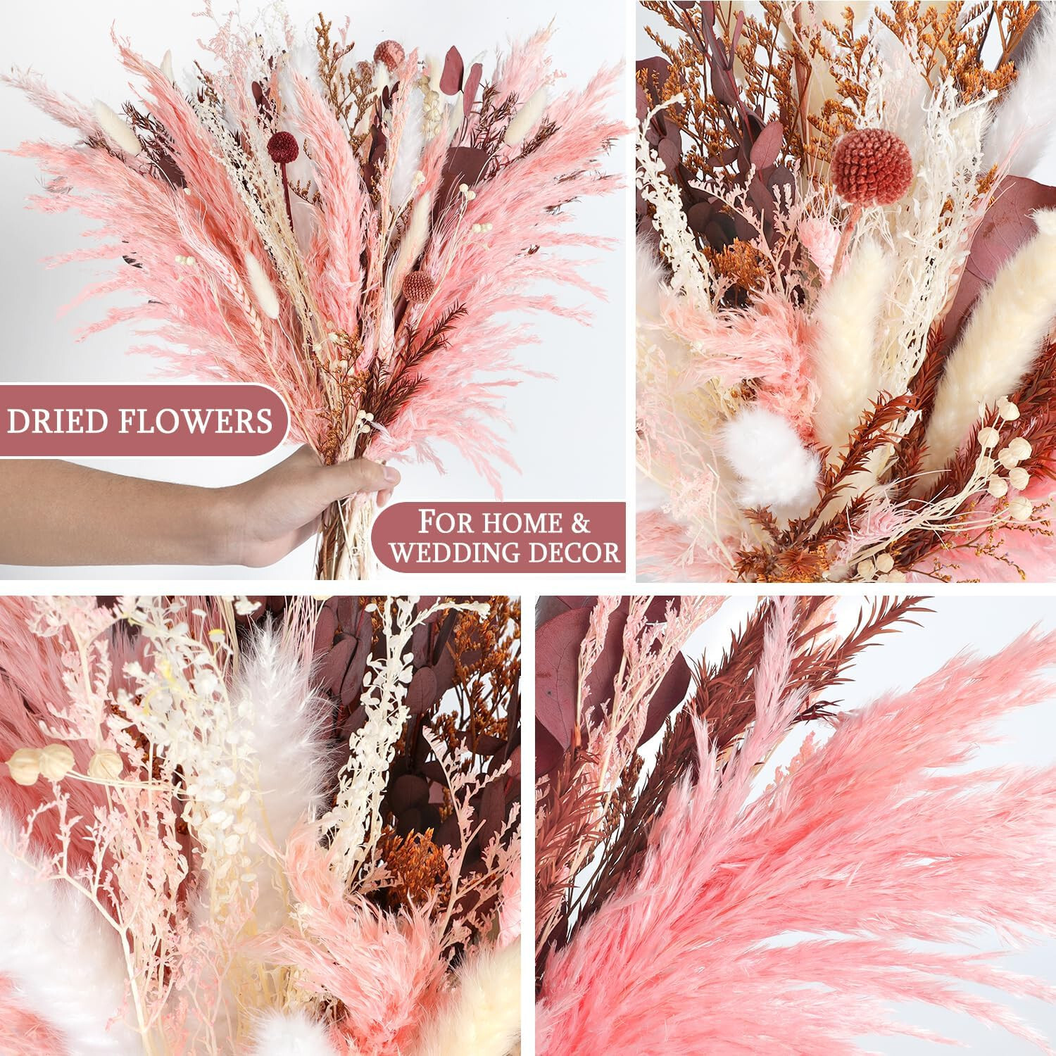 17 Inch Natural Dried Flowers Bouquet Pink Pampas Mix Dry Floral