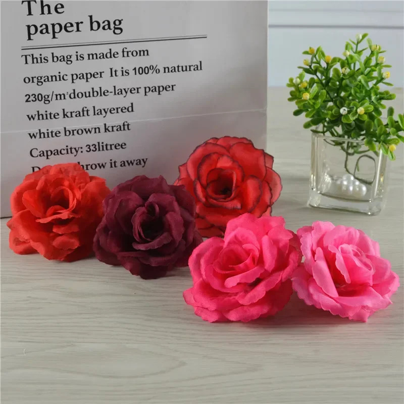 8cm Gold/Silver Artificial Rose Silk Flower Heads for DIY Decor