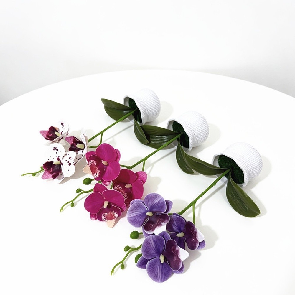 Fake Orchid Plant in Pot Plastic Fabric Materials 25x12cm for Modern Home Decor