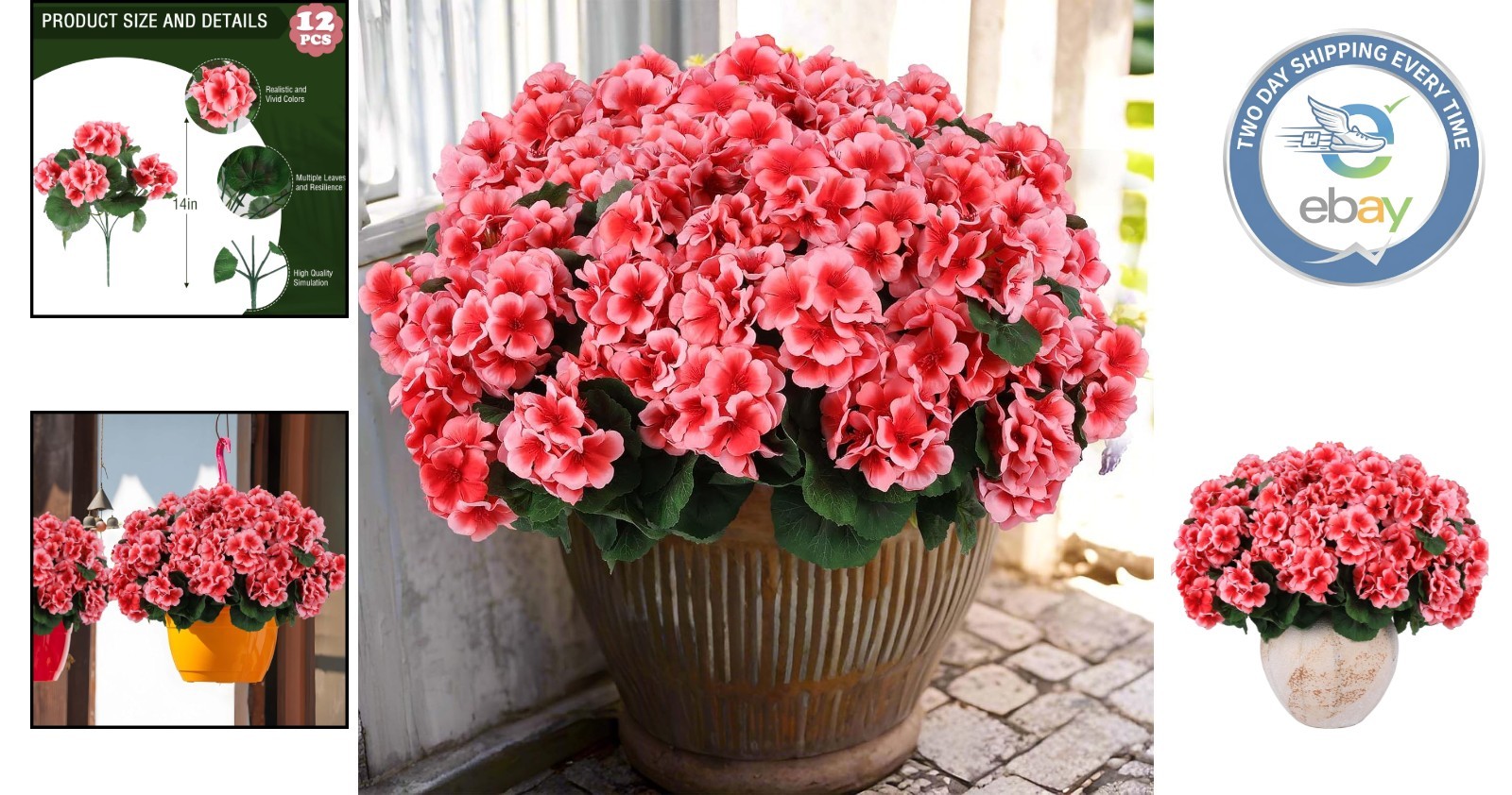 12 Pcs Realistic UV Resistant Peach Geraniums – Low Maintenance Garden Elegance