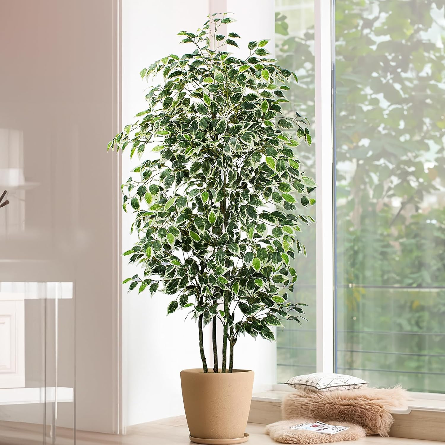 6Ft Artificial Ficus Tree – Lifelike Silk Plant for Home & Garden Decor