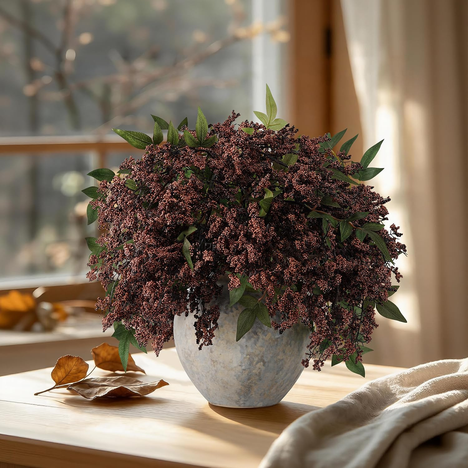 3 Pcs 36″ Dark Brown Artificial Berry Stem for DIY Home Decor & Holidays