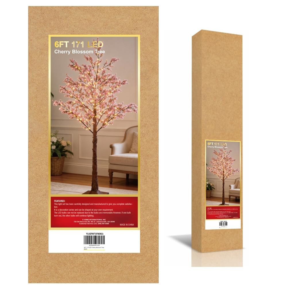 6FT Lighted Cherry Blossom Tree with 171 Warm White Lights, Artificial Sakura…