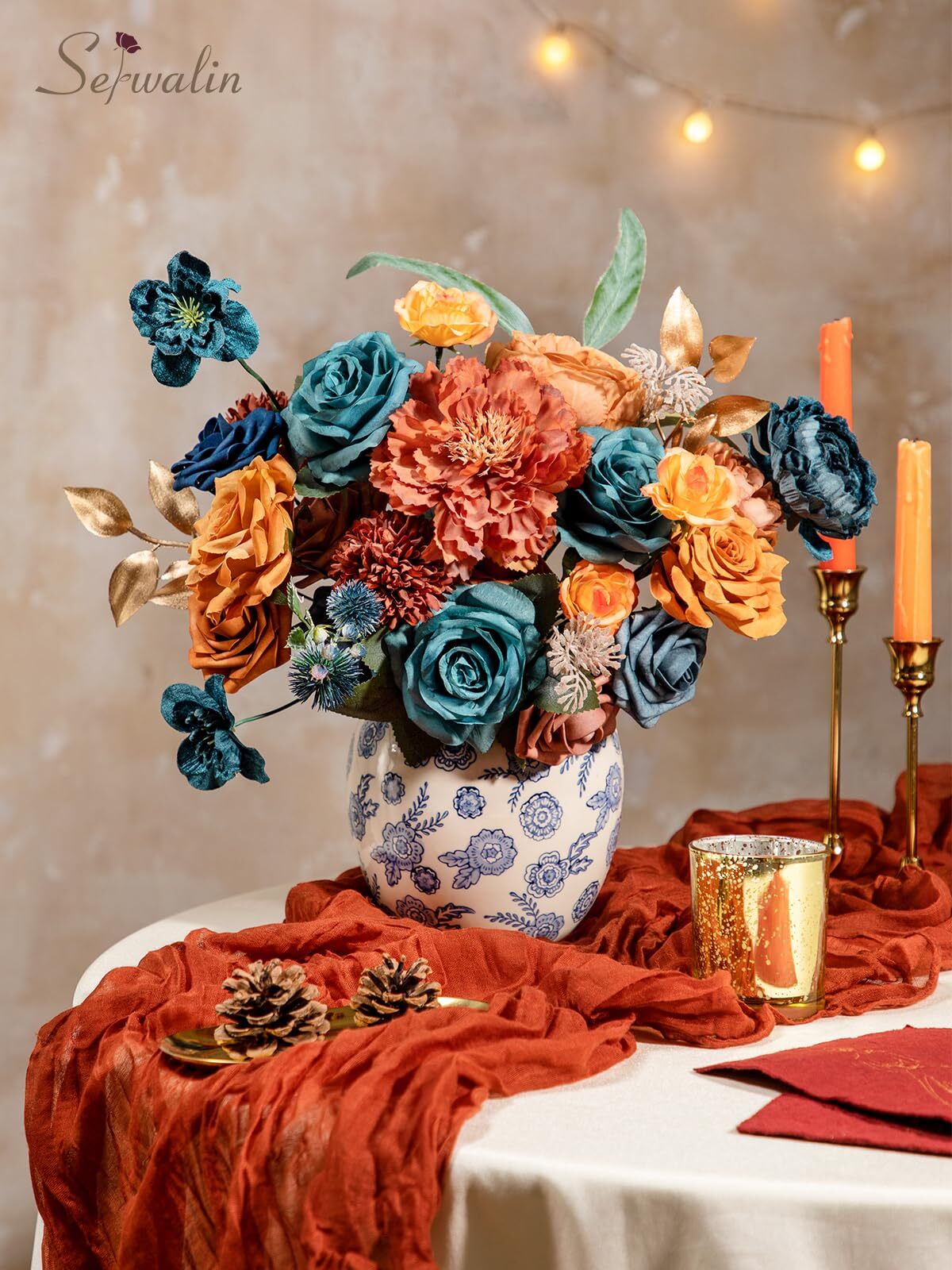 Artificial Flowers Teal Burnt Orange Silk Floral Centerpieces Fake Flowers Bo…