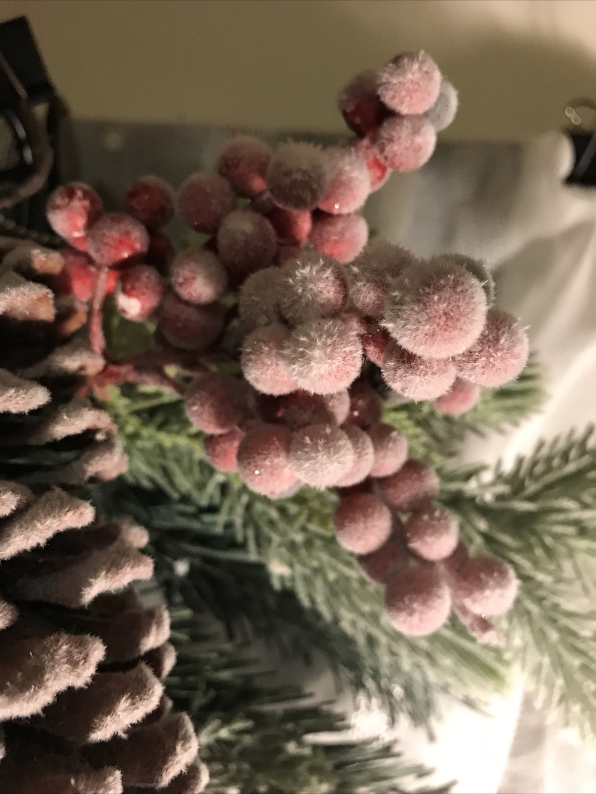Snowy Evergreen Pinecone Mix Swag Wreath Winter Wall Door Decor Christmas NEW