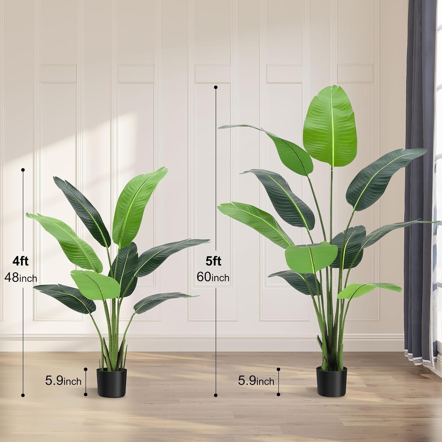 1/2PCS Artificial Banana Tree Tall Fake Palm Tree Plant Home Decor 48/60/72in