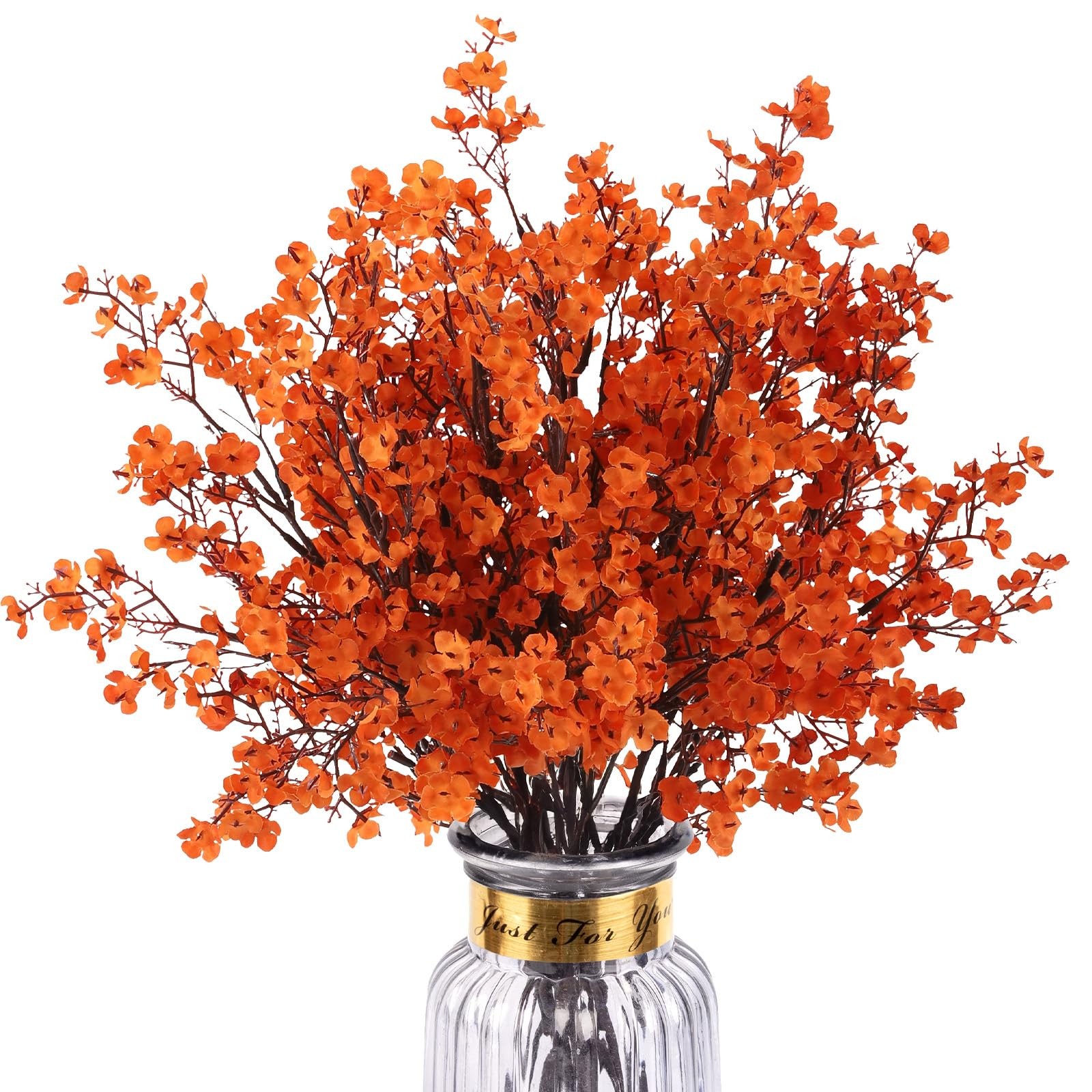 8Pcs Babys Breath Artificial Fake Fall Flowers, Real Touch Orange Plants Silk…
