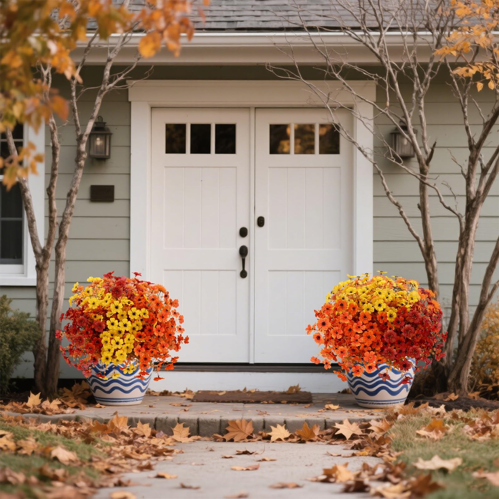 12 Bundles Artificial Fall Flowers Faux Mums for Outdoor Indoor, Artificial P…