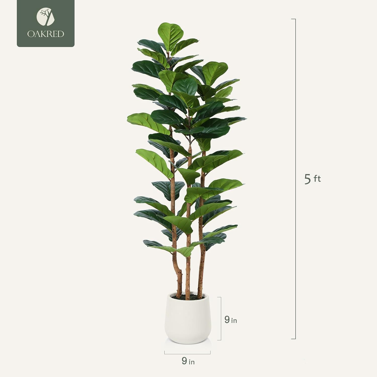 Artificial Fiddle Leaf Fig Tree with White Planter,5Ft Tall Fake Tree with Natur