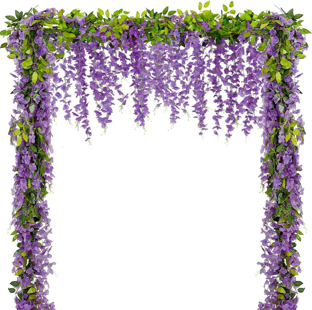 4Pcs Wisteria Artificial Flower Garland 6.9Ft Purple Wisteria Vine Silk Hanging