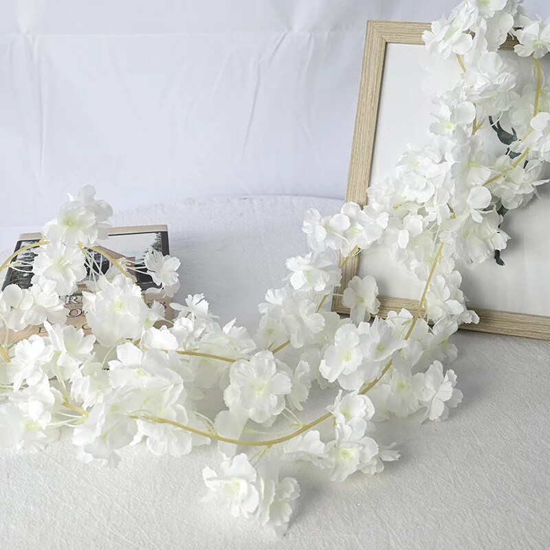 8Pcs 1.8M Artificial Cherry Blossom Flower Vines Faux Flowers Hanging Decor New