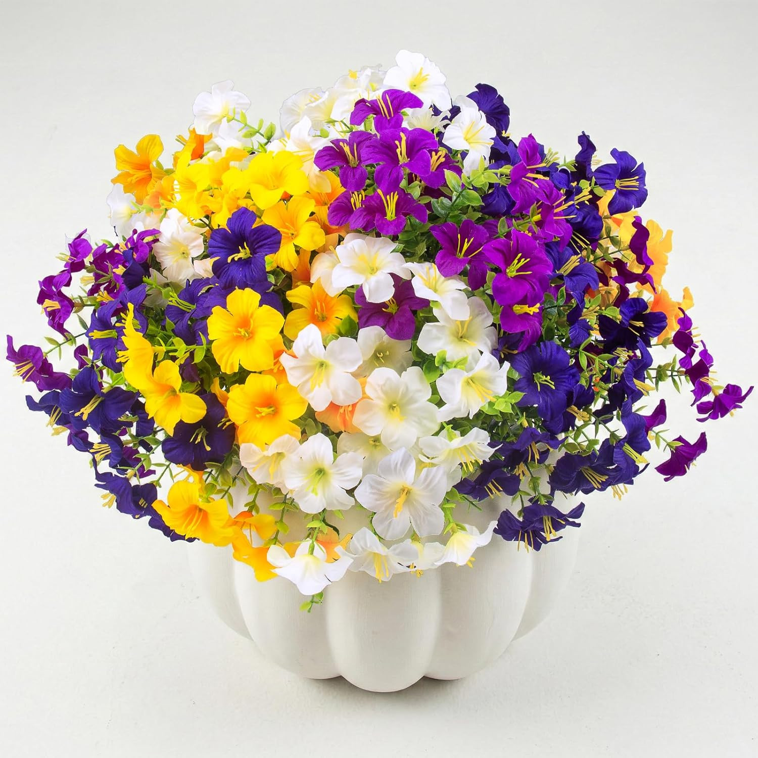 16 Pcs Faux Petunias Artificial Flowers for Outdoors, UV Resistant Fake Petunias