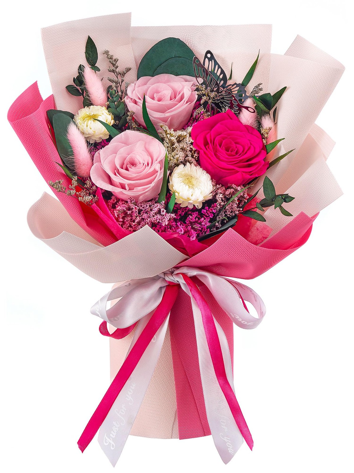 Hot Pink Small Forever Flowers Bouquet Preserved Roses Anniversary Delivery