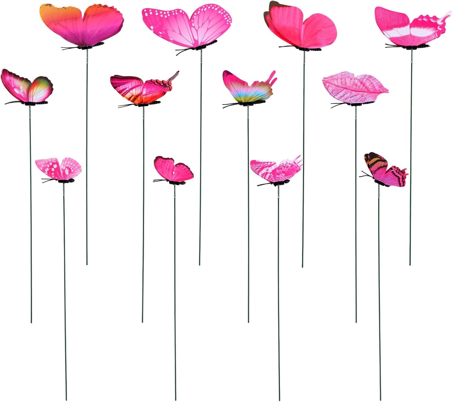 Penitue 12pcs Butterfly Plant Stakes PVC Garden Decor Pink Flower Pots