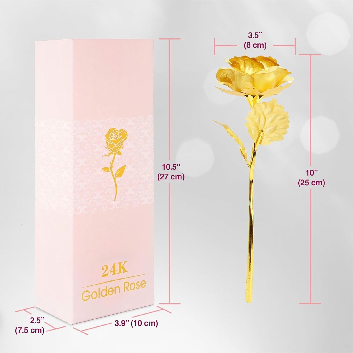 24k Gold Rose with Luxury Gift Box – 10″ Golden Rose Metal Single Rose