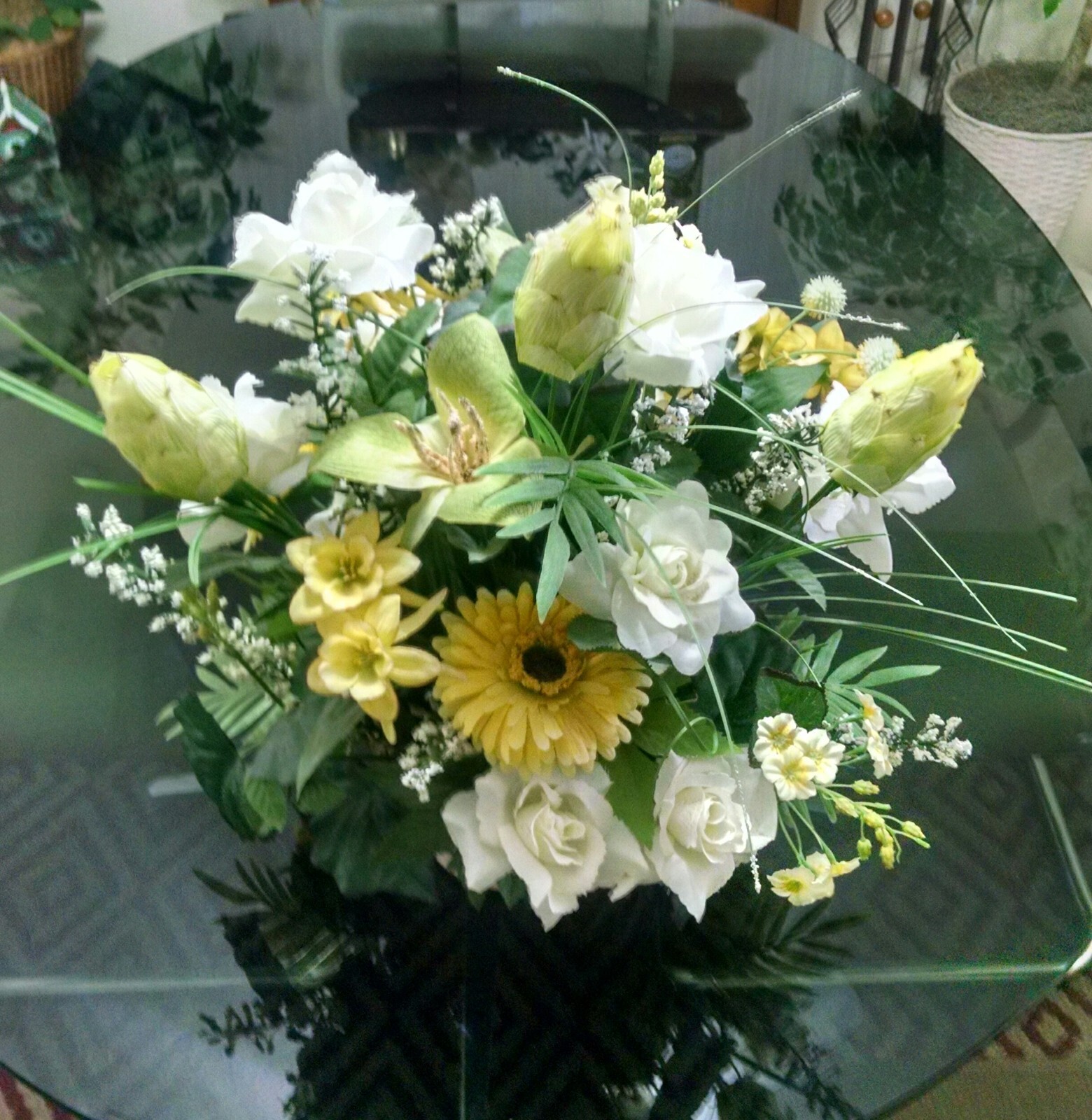 Large Artificial Flower Arrangement in Basket