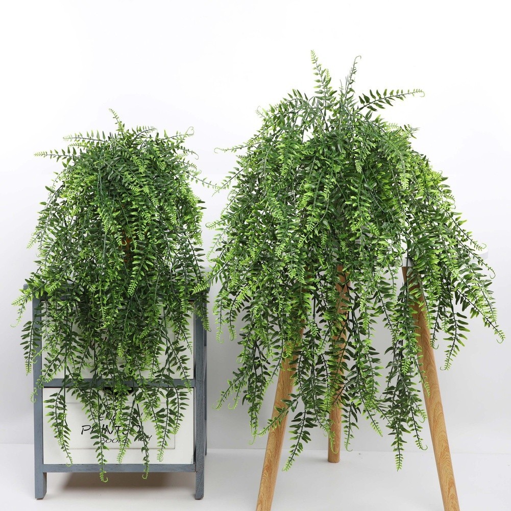 Artificial Vine Wall Hanging Decor Green Plastic Persian Leaf Rattan Style