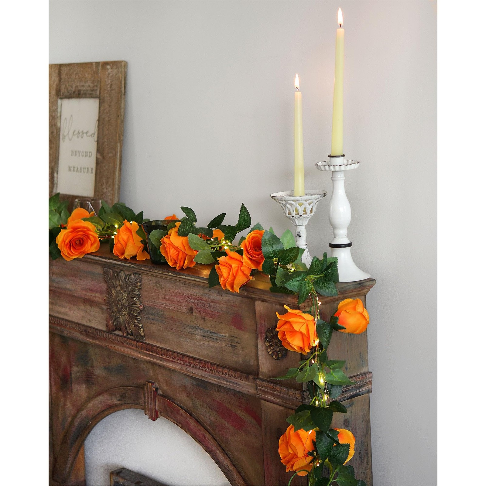 FiveSeasonStuff 29 Ft 4 Pack Mandarin Orange Rose Silk Flower Garland Artific…