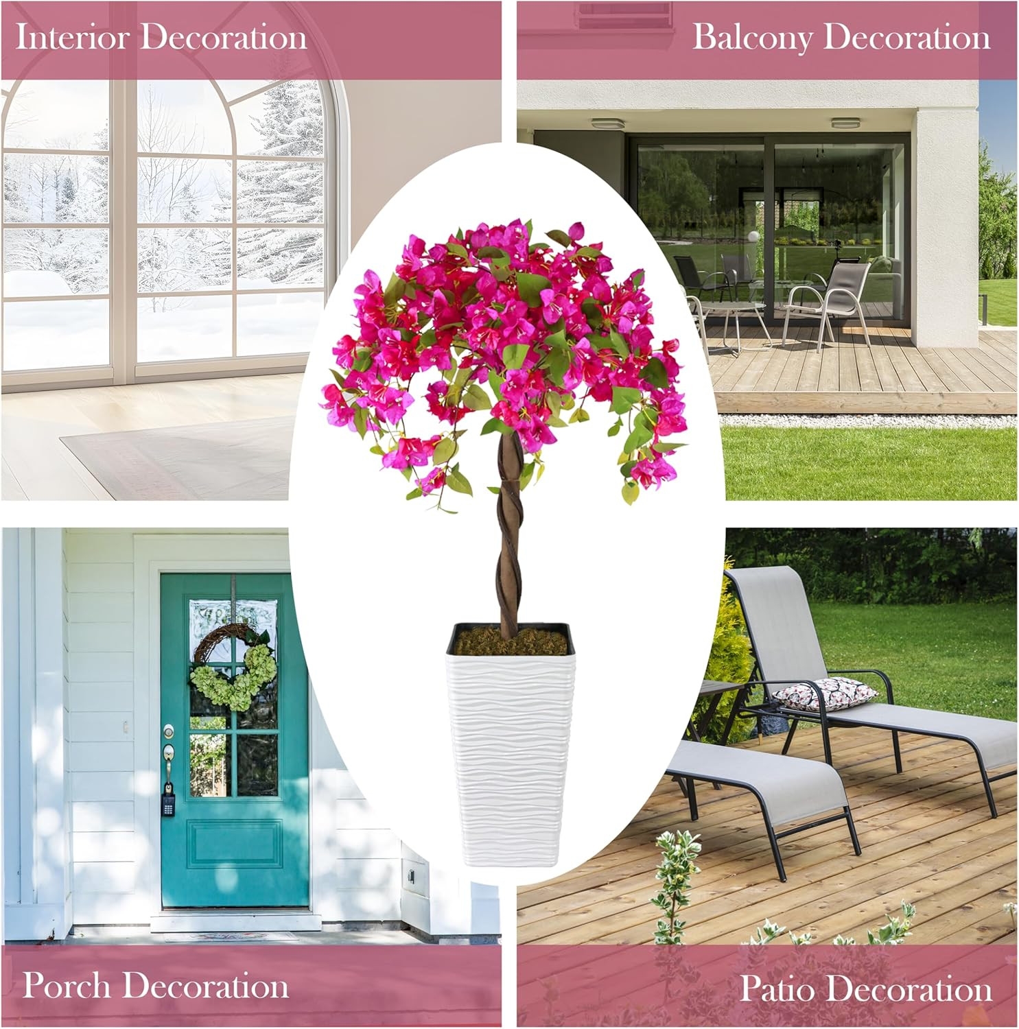 4FT Artificial Bougainvillea Tree in White Planter – Indoor/Outdoor Decor