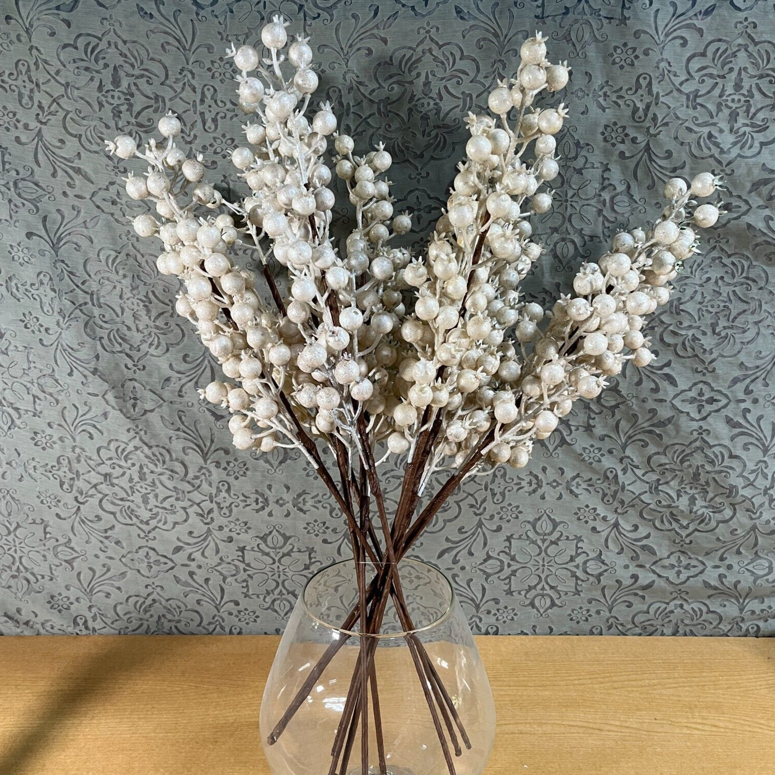12pcs Christmas White Berry Stems 25 Inch Artificial White Berries (steams only)