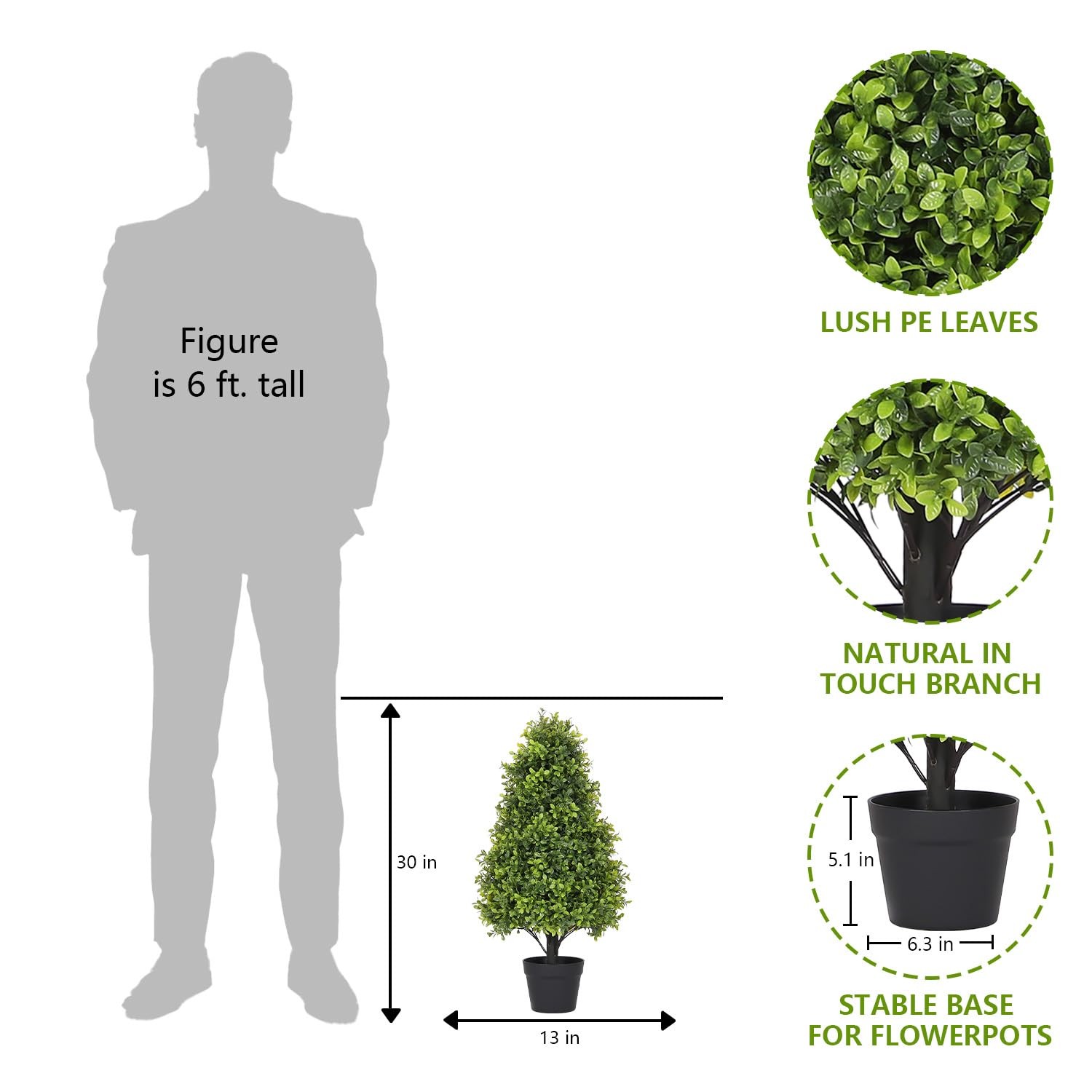 30″ Artificial Boxwood Faux Plants Outdoor, UV Resistant Topiary Trees Realis…