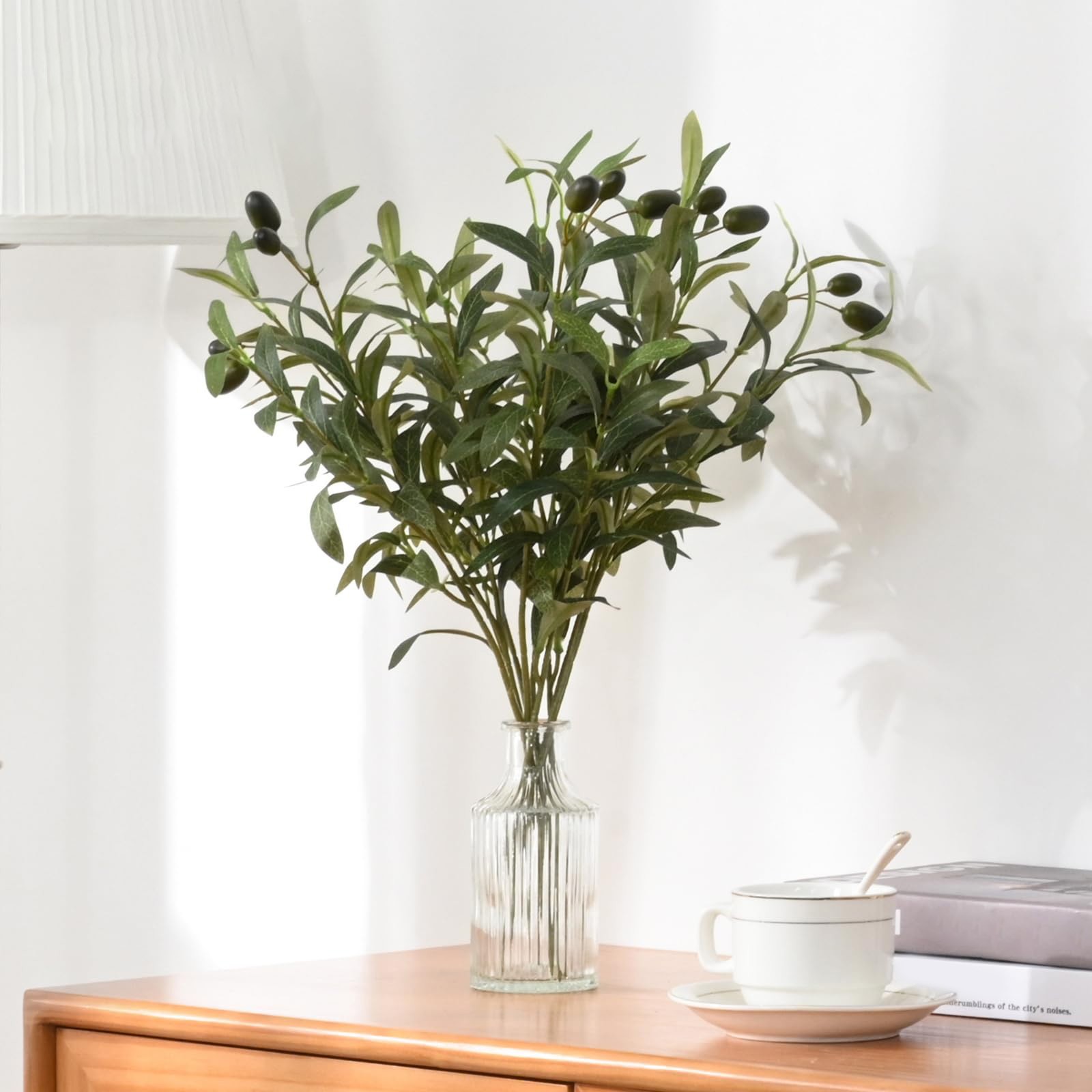 Faux Olive Stems 18 Inch, 3Pcs Lifelike Branches, Home Decor, Green