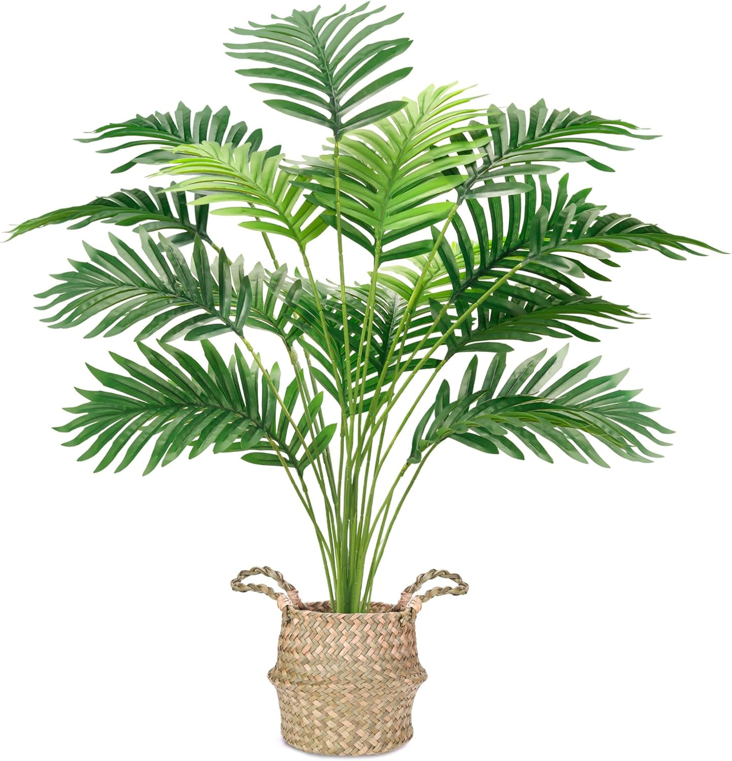 Fake Palm Tree 28Inch Large Fake Potted Faux Areca Palm Plant with Hand-Woven…