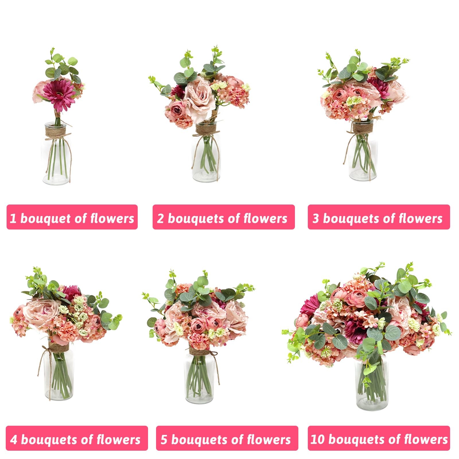 4 PCS Mixed Pink Artificial Peonies Bouquets Fake Flower Wedding Bride Spring